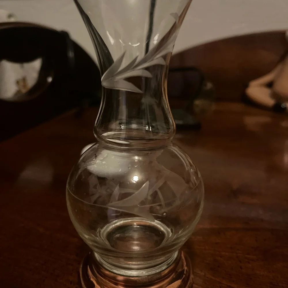 Vintage Princess House Bud Vases With Copper Base Etched Foliage